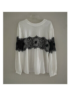 NEW New York & Company Ivory black Lace Blouse Long sleeve goth festival large
